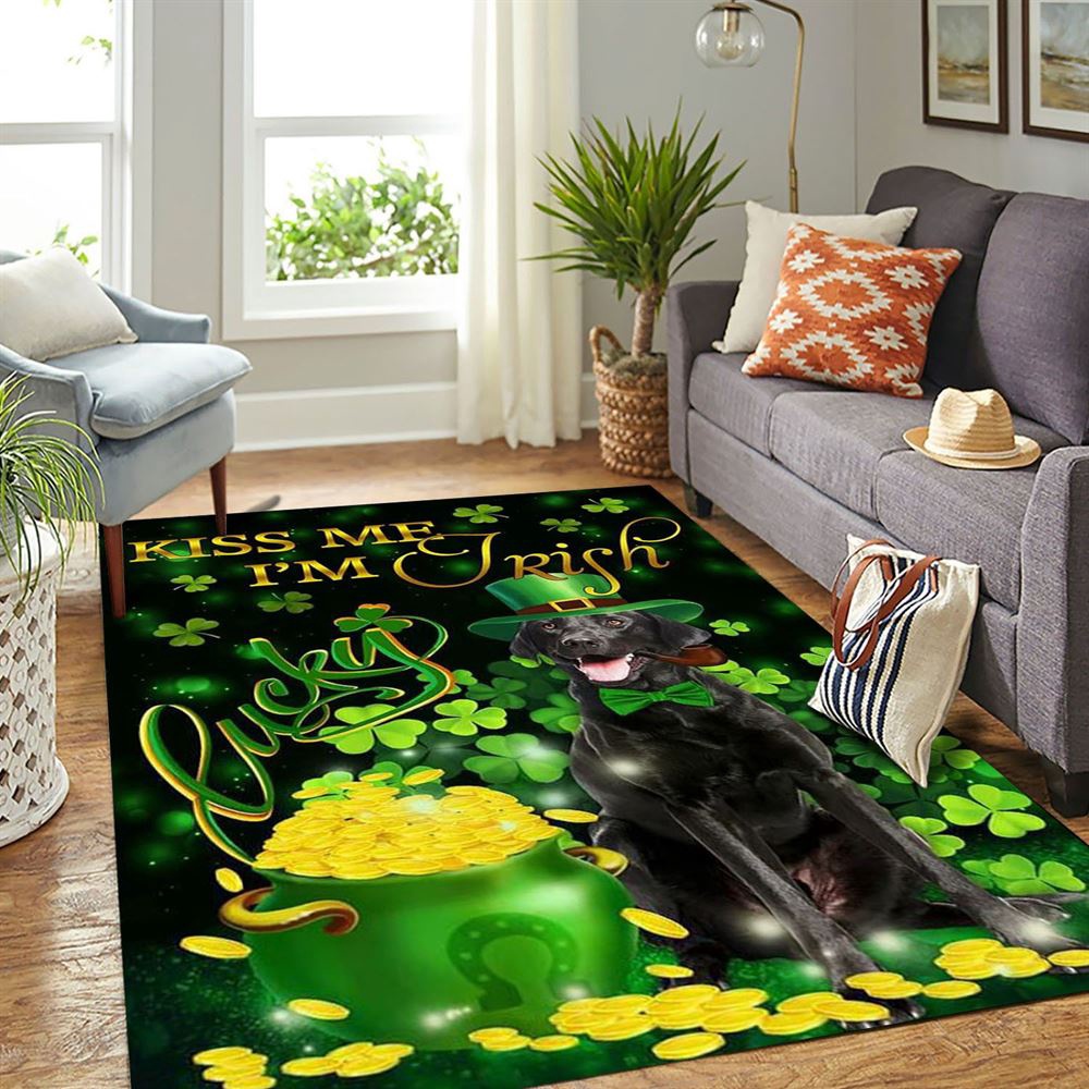 St Patricks Day Rug, St Patricks Day Black Labrador Kiss Me I’m Irish Rug
