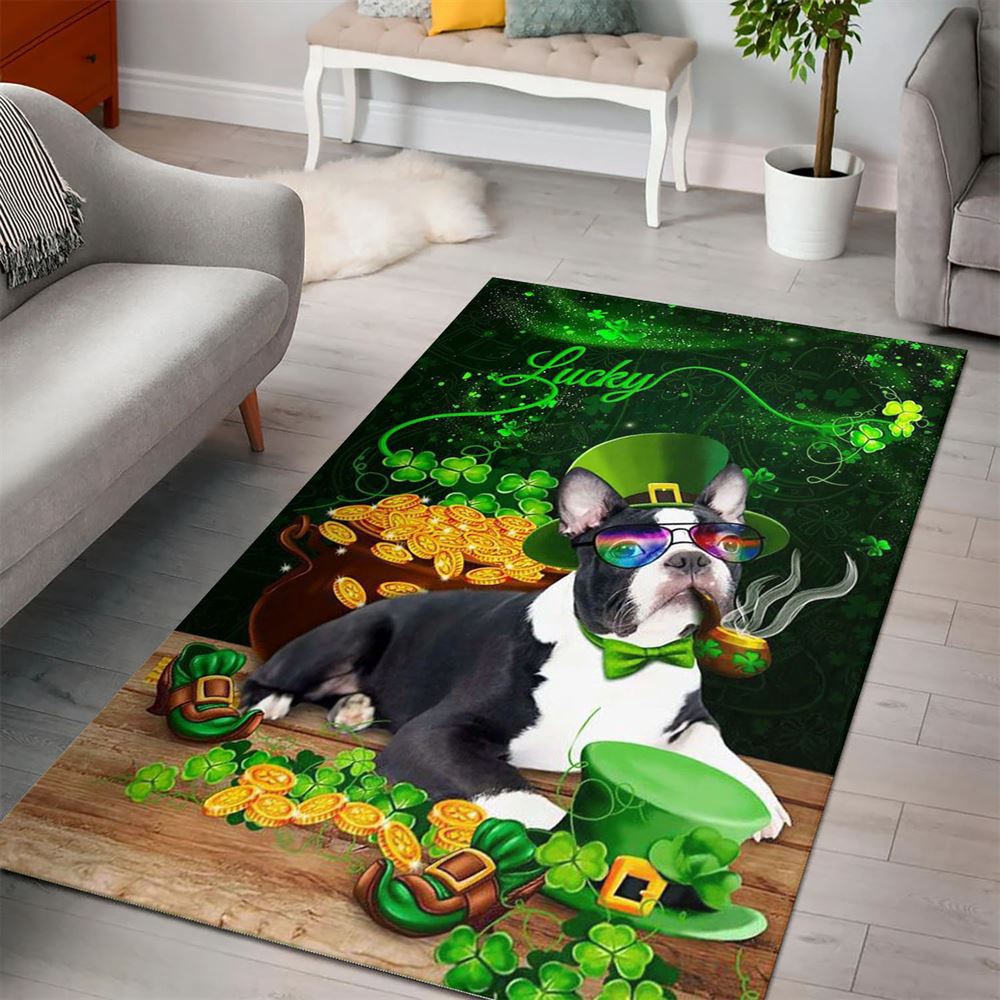 St Patricks Day Rug, St Patricks Day Boston Terrier Rug