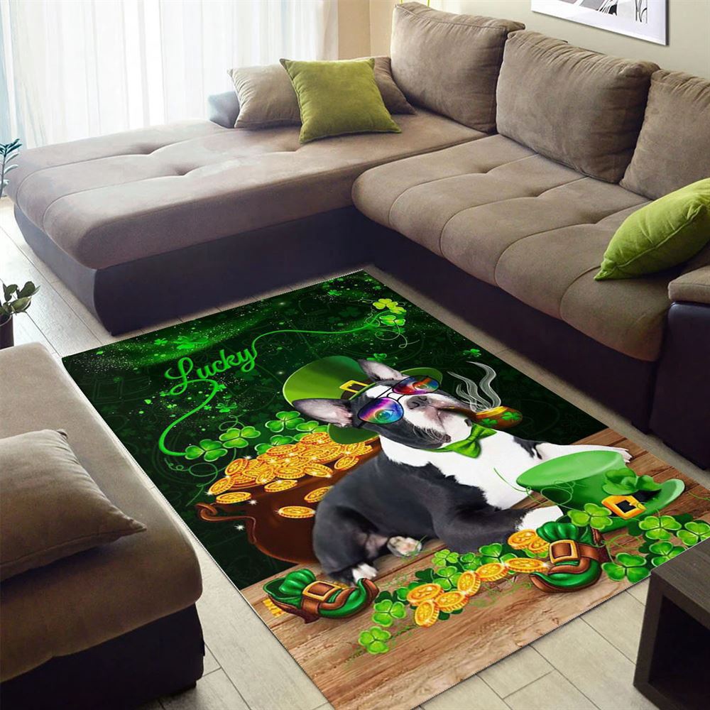 St Patricks Day Rug, St Patricks Day Boston Terrier Rug