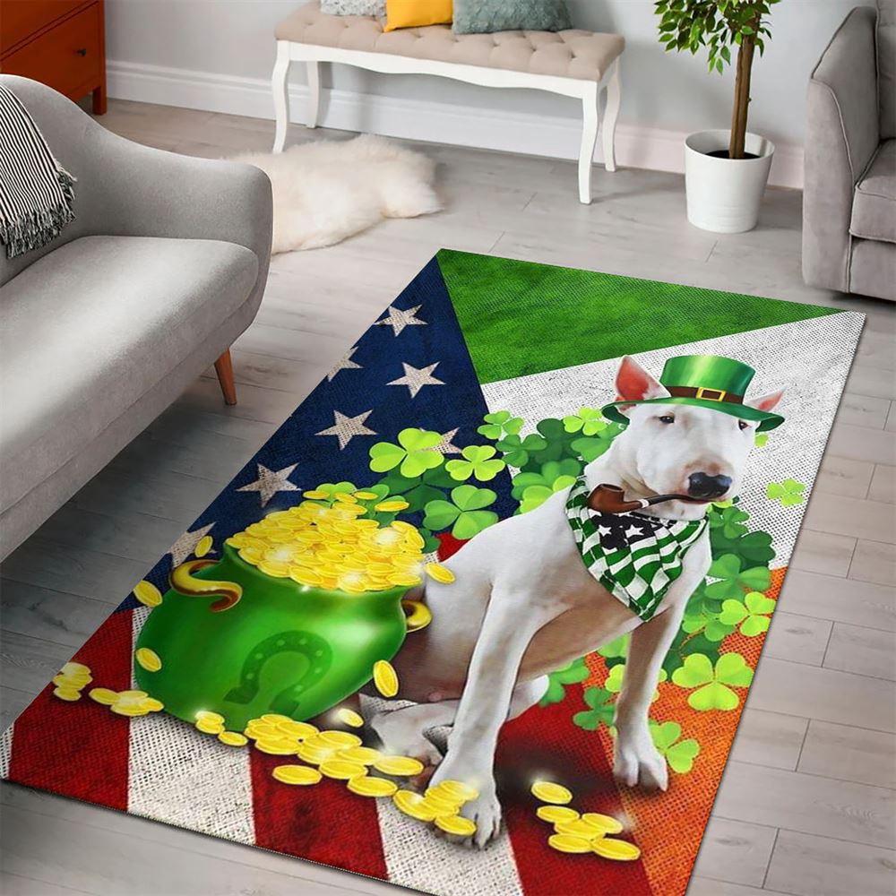 St Patricks Day Rug, St Patricks Day Bull Terrier Rug