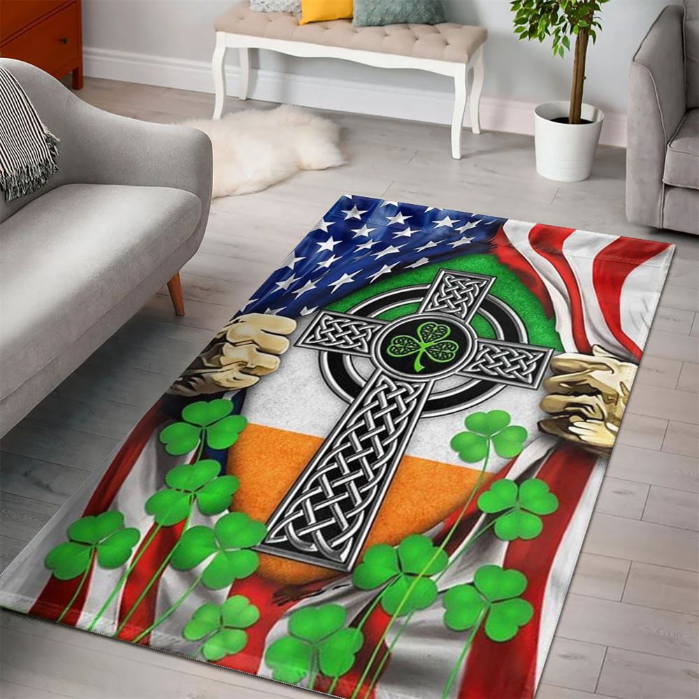 St Patricks Day Rug, St Patricks Day Irish Celtic Knot Cross Irish Rug