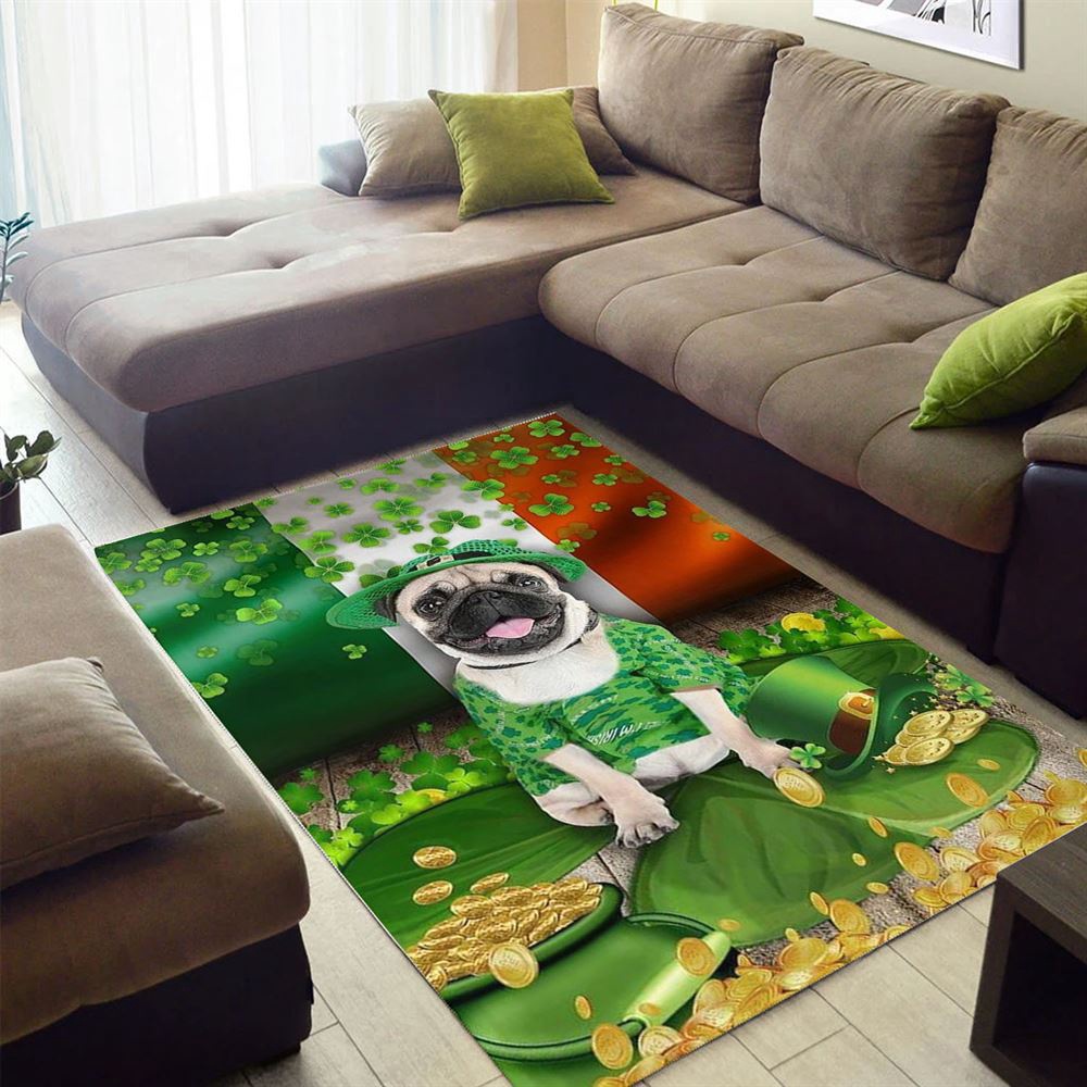 St Patricks Day Rug, St Patricks Day Pug Rug