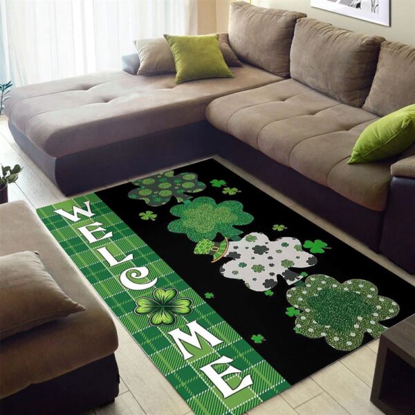 St Patricks Day Rug, Welcome Lucky Shamrocks Rugs