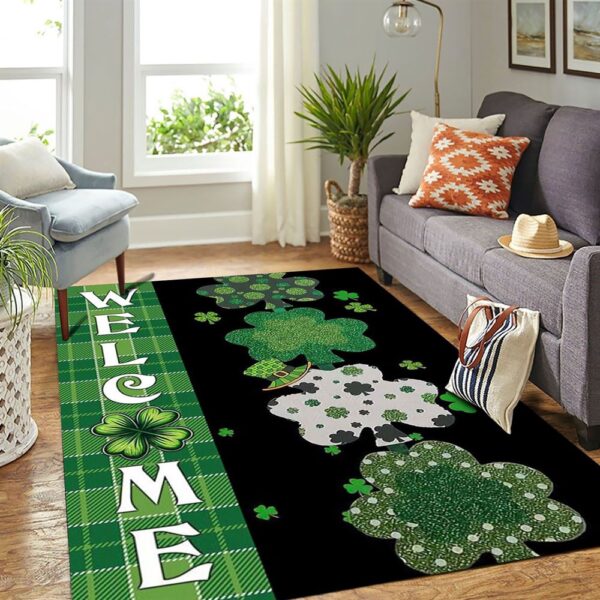 St Patricks Day Rug, Welcome Lucky Shamrocks Rugs