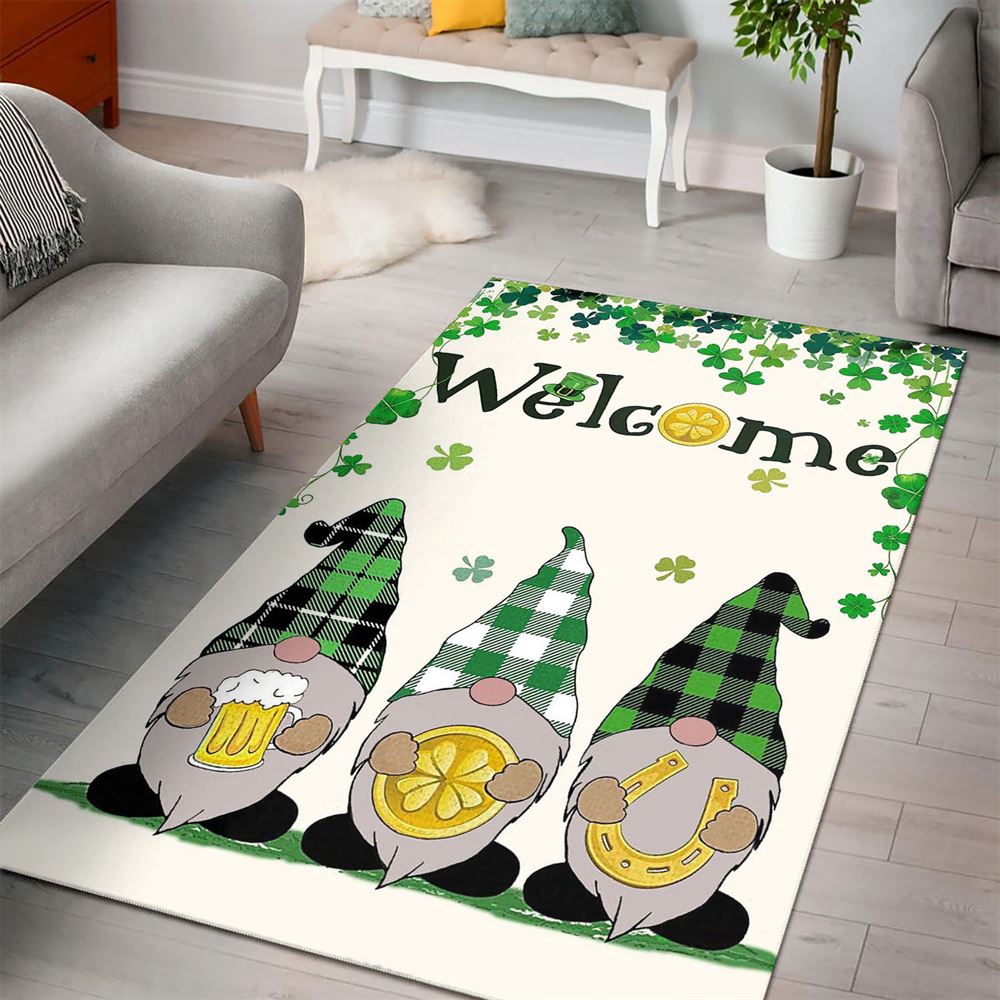 St Patricks Day Rug, Welcome St Patrick’s Day Gnomes Saint Gnomes Rug