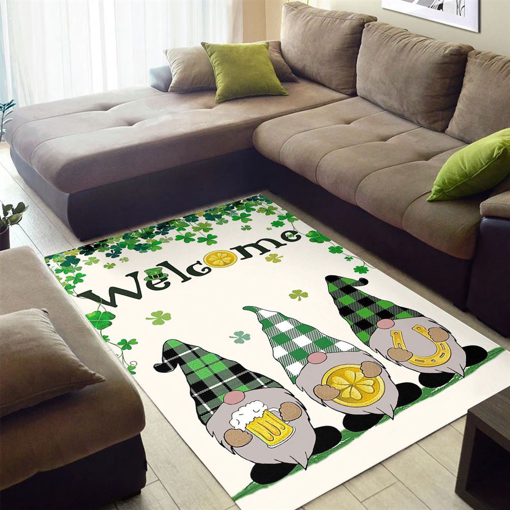 St Patricks Day Rug, Welcome St Patrick’s Day Gnomes Saint Gnomes Rug
