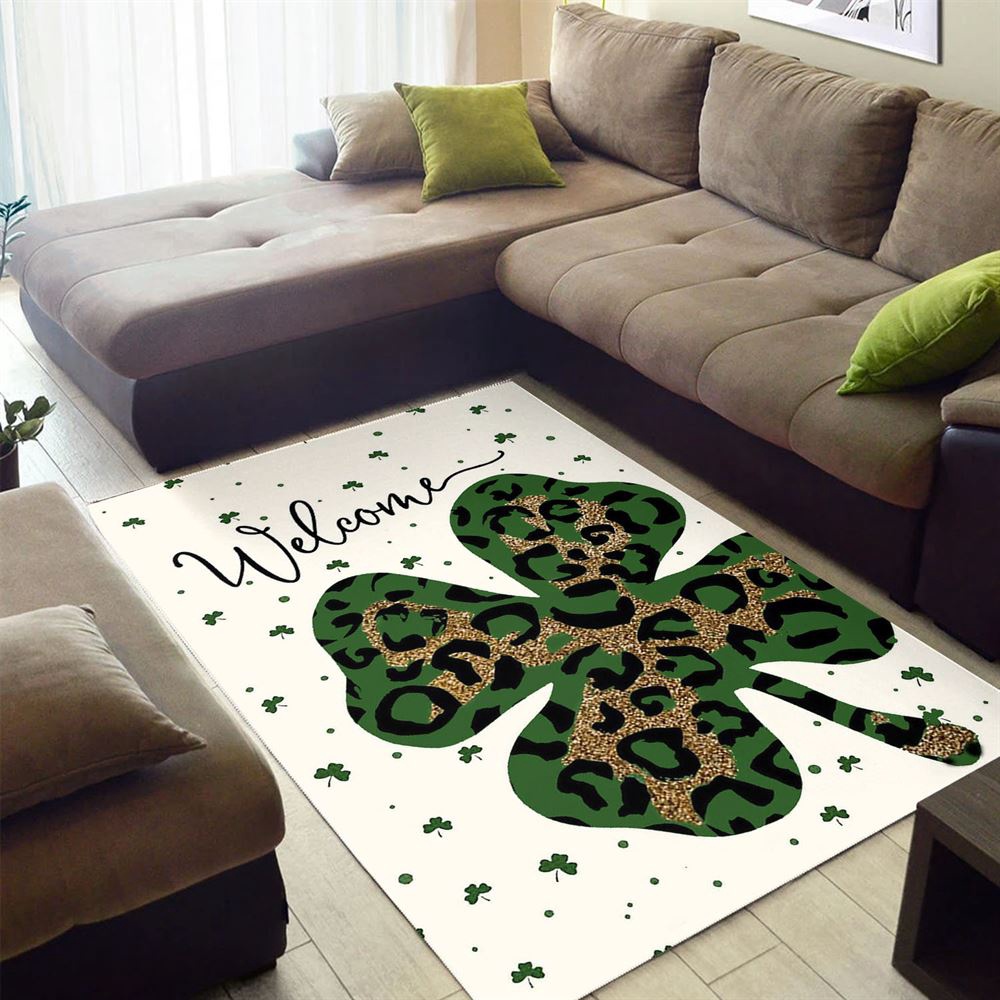 St Patricks Day Rug, Welcome St Patrick’s Day Leopard Shamrock Clover Rug