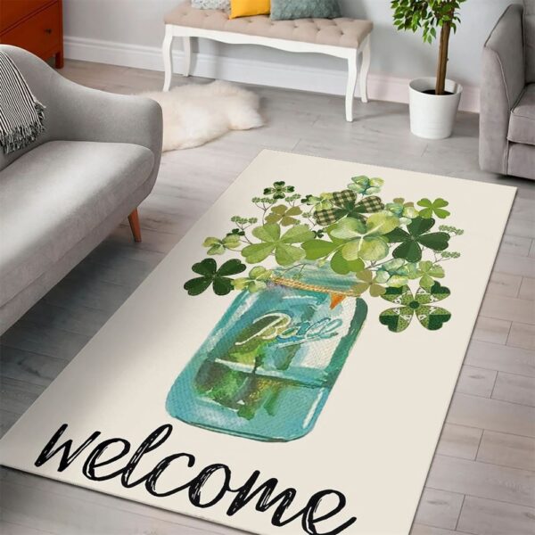 St Patricks Day Rug, Welcome St Patrick’s Day Lucky Shamrock Clover Rug