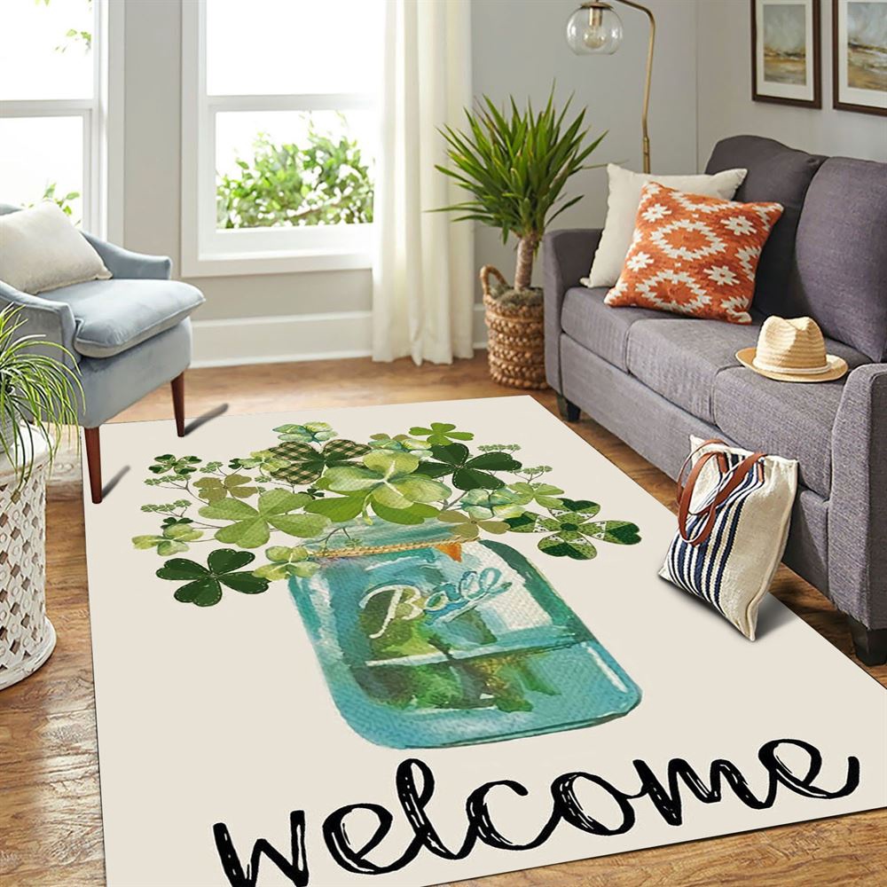 St Patricks Day Rug, Welcome St Patrick’s Day Lucky Shamrock Clover Rug