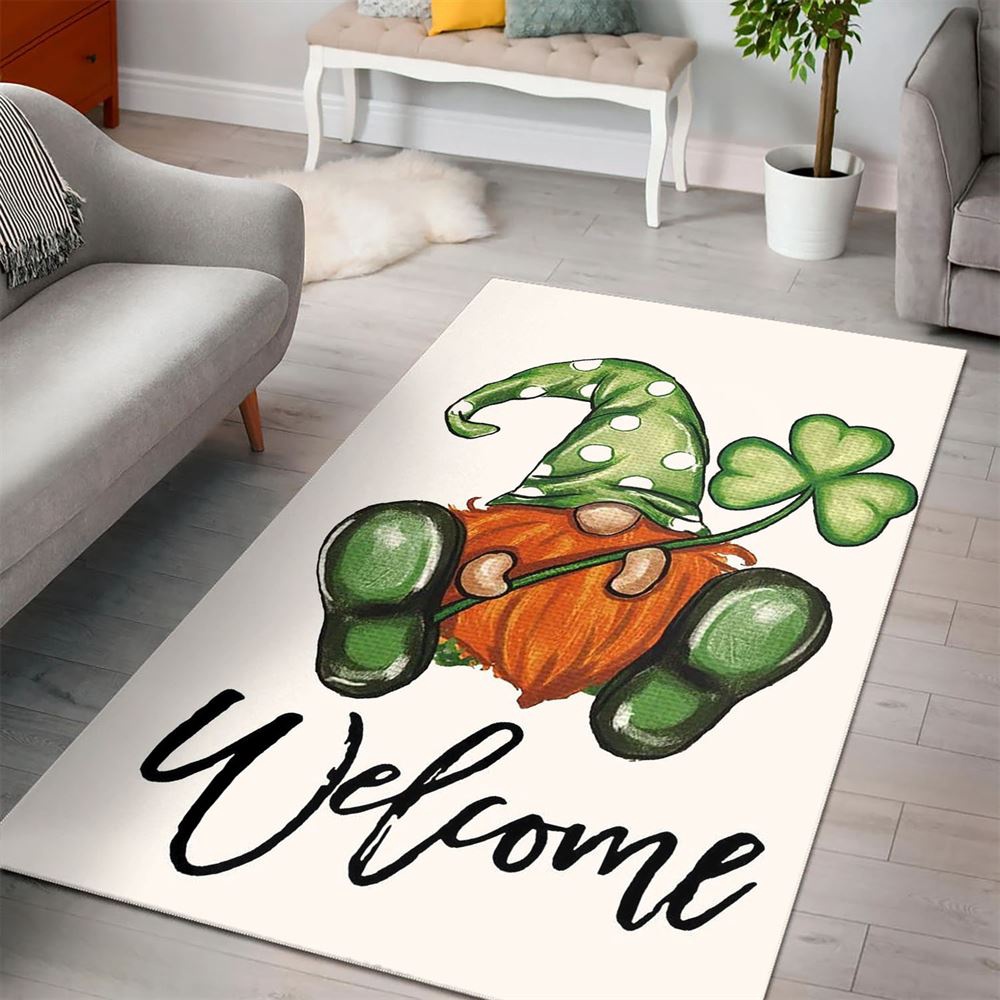 St Patricks Day Rug, Welcome St Patricks Day Polka Dot Leprechaun Gnome Shamrock Rug