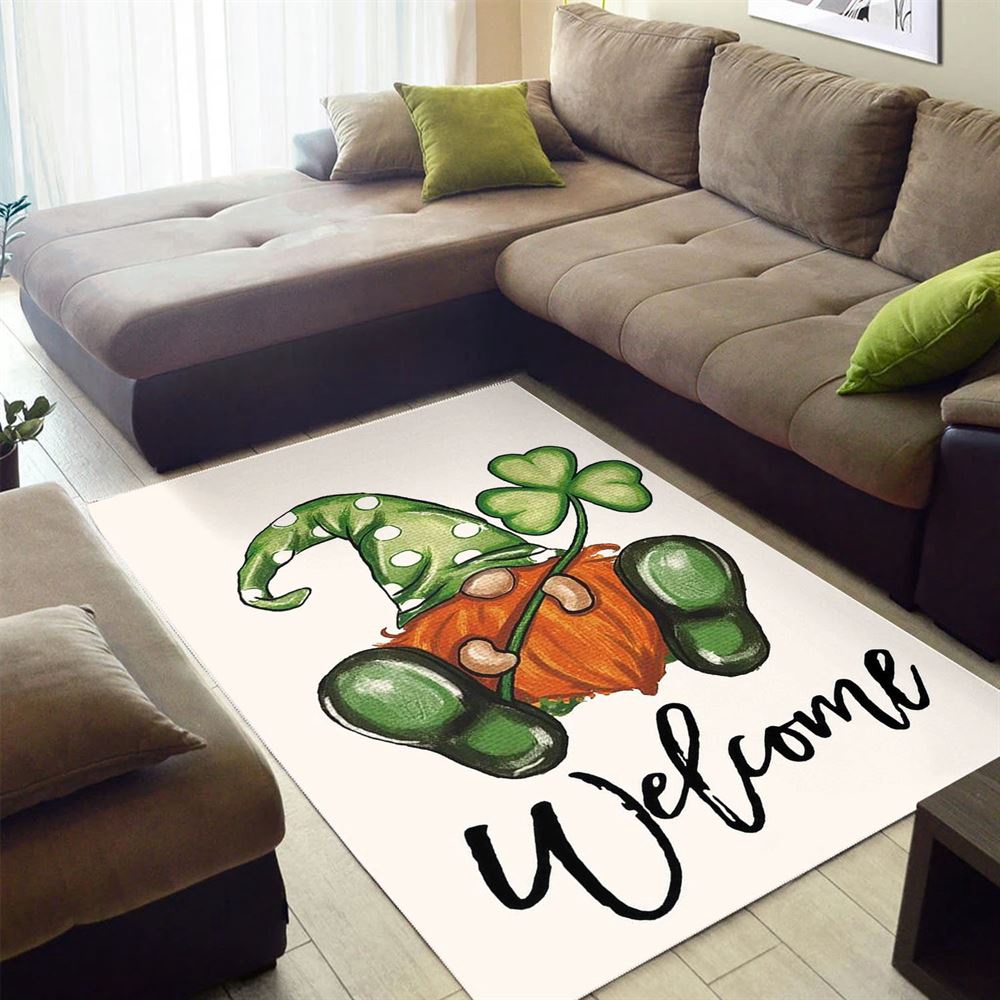St Patricks Day Rug, Welcome St Patricks Day Polka Dot Leprechaun Gnome Shamrock Rug