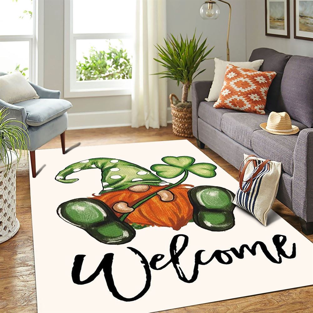 St Patricks Day Rug, Welcome St Patricks Day Polka Dot Leprechaun Gnome Shamrock Rug