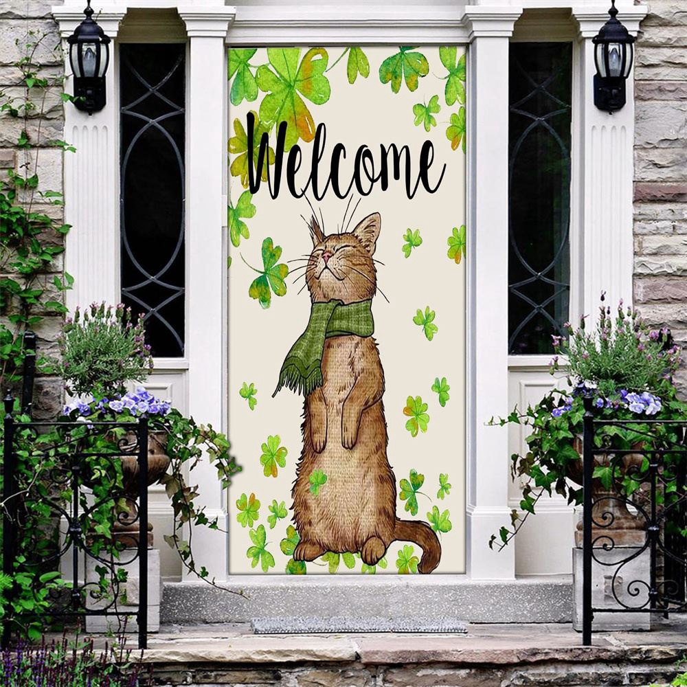 St Patricks Day Welcome Cat And Shamrock Clover Door Cover, St Patrick’s Day Door Cover, St Patrick’s Day Door Decor St Patricks Day Welcome Cat And Shamrock Clover Door Cover, St Patrick’s Day Door Cover, St Patrick’s Day Door Decor