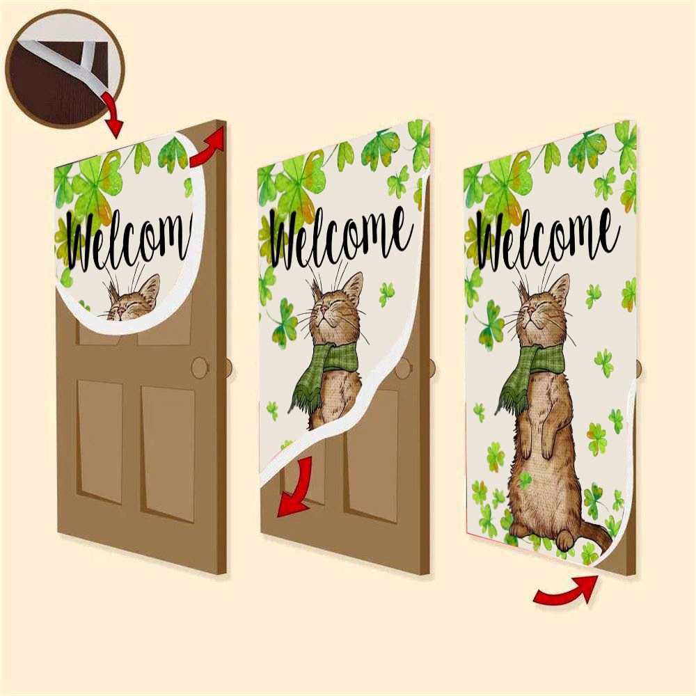 St Patricks Day Welcome Cat And Shamrock Clover Door Cover, St Patrick’s Day Door Cover, St Patrick’s Day Door Decor St Patricks Day Welcome Cat And Shamrock Clover Door Cover, St Patrick’s Day Door Cover, St Patrick’s Day Door Decor