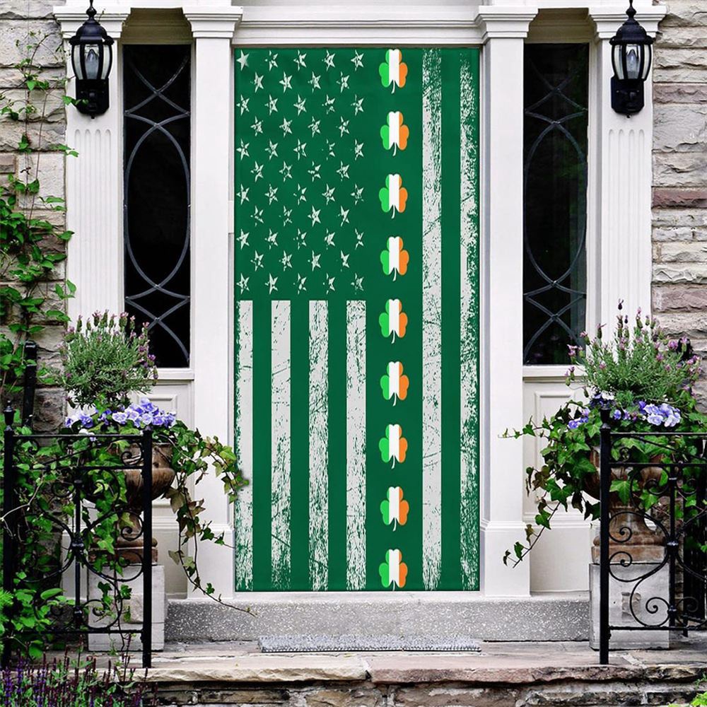 Three Clover Lucky American Door Cover, St Patrick’s Day Door Cover, St Patrick’s Day Door Decor