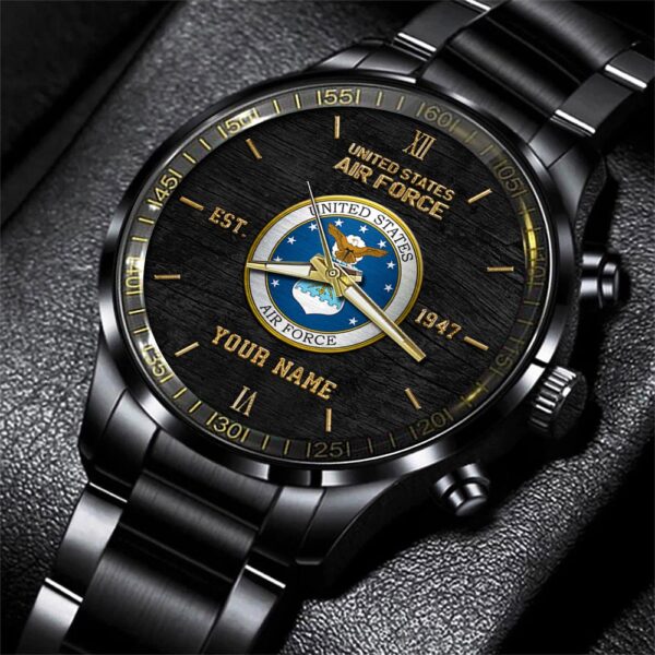 US Air Force Black Fashion Watch Custom Your Name, US Military Watch, Air Force Watch, Watches For Soldiers