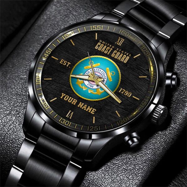 US Coast Guard Black Fashion Watch Custom Name, Military Watch, Watches For Soldiers, Best Military Watches
