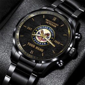 US Veteran Black Fashion Watch Custom Name,…