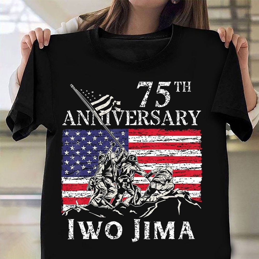 Veteran T Shirt, 75th Anniversary Iwo Jima Veteran US Flag T-Shirt Vintage Graphic Tee Gifts For Army Veterans, Veterans Day Shirts