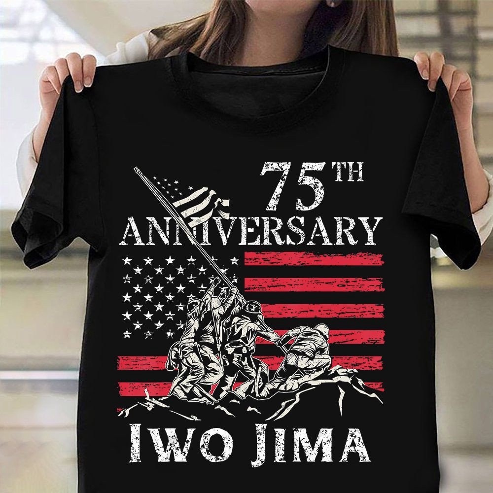 Veteran T Shirt, 75th Anniversary Iwo Jima Veteran Us Flag T-Shirt American Patriot Shirts Gifts For Veteran, Veterans Day Shirts