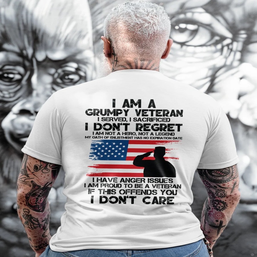 Veteran T Shirt, I Am A Grumpy Old Veteran I Served I Sacrificed American Flag T-Shirt, Veterans Day Shirts