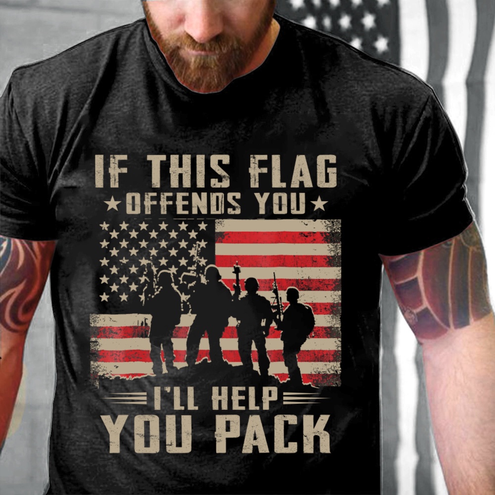 Veteran T Shirt, If This Flag Offends You I’ll Help You Pack American Flag T-Shirts, Veterans Day Shirts