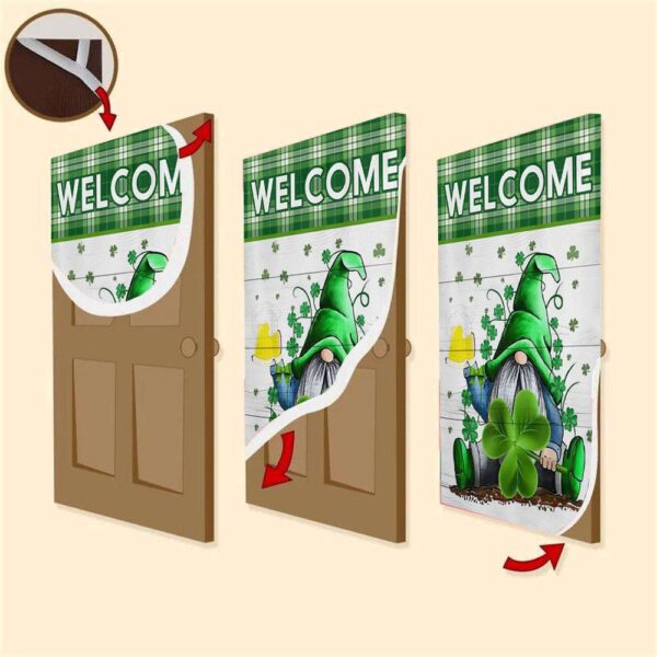 Welcome Gnome Holds Clover Door Cover, St Patrick’s Day Door Cover, St Patrick’s Day Door Decor