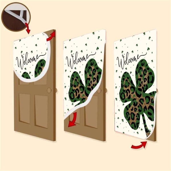Welcome St Patrick’s Day Leopard Shamrock Clover Door Cover, St Patrick’s Day Door Cover, St Patrick’s Day Door Decor