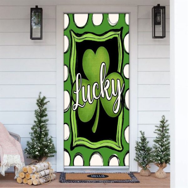 Welcome St Patrick’s Day Polka Dot Lucky Shamrock Clover Door Cover, St Patrick’s Day Door Cover, St Patrick’s Day Door Decor