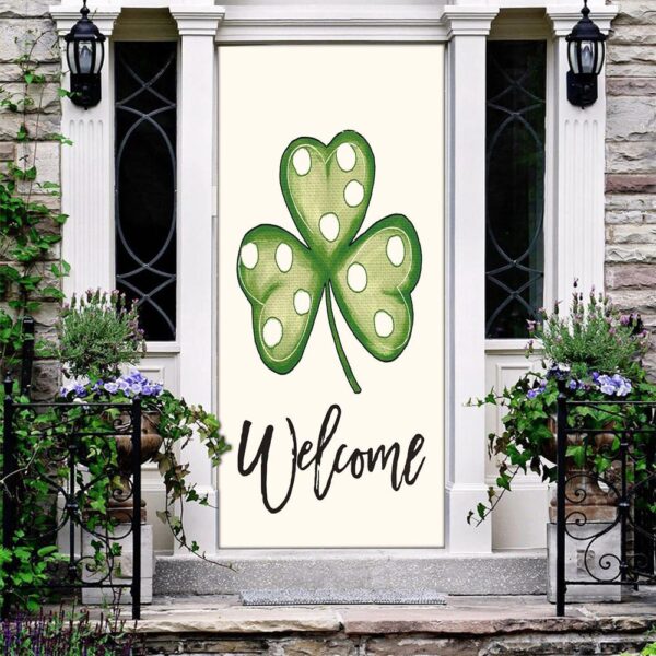 Welcome St Patrick’s Day Polka Dot Shamrock Clover Door Cover, St Patrick’s Day Door Cover, St Patrick’s Day Door Decor