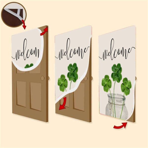 Welcome St Patrick’s Day Shamrock Clover Vase Door Cover, St Patrick’s Day Door Cover, St Patrick’s Day Door Decor