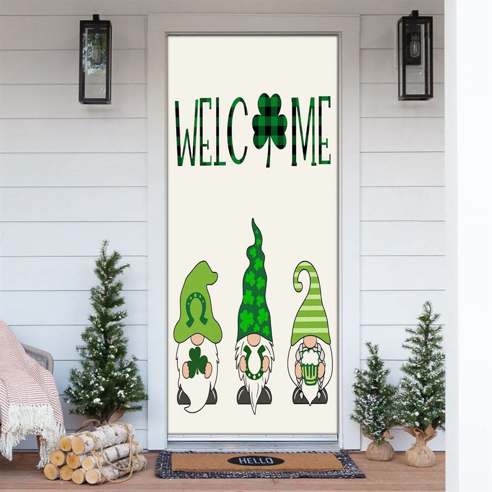 Welcome St Patricks Day Green Gnomes Saint Door Cover, St Patrick’s Day Door Cover, St Patrick’s Day Door Decor