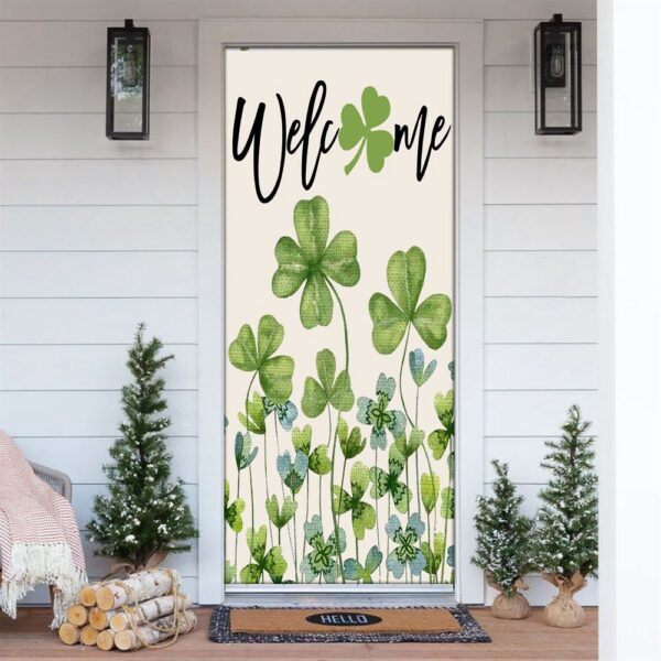 Welcome St Patricks Day Green Shamrock Clover Door Cover, St Patrick’s Day Door Cover, St Patrick’s Day Door Decor