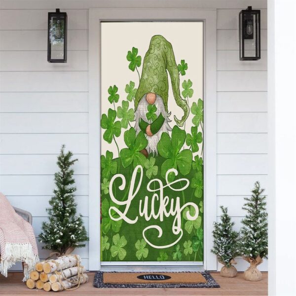 Welcome St Patricks Day Lucky Gnome Saint Door Cover, St Patrick’s Day Door Cover, St Patrick’s Day Door Decor