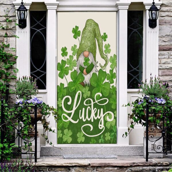 Welcome St Patricks Day Lucky Gnome Saint Door Cover, St Patrick’s Day Door Cover, St Patrick’s Day Door Decor