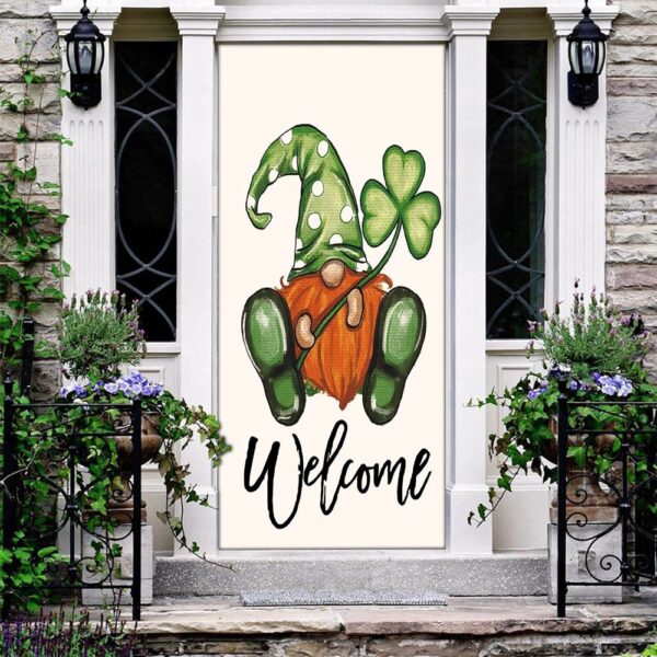 Welcome St Patricks Day Polka Dot Leprechaun Gnome Shamrock Door Cover, St Patrick’s Day Door Cover, St Patrick’s Day Door Decor