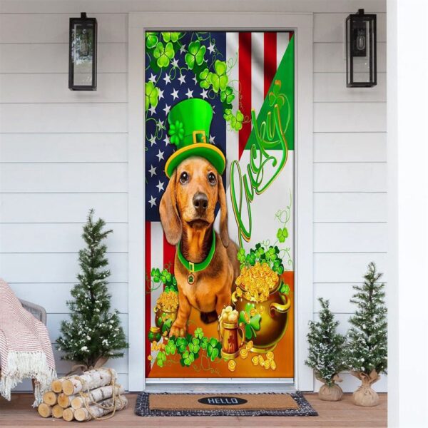 Yellow Dachshund Happy Door Cover, St Patrick’s Day Door Cover, St Patrick’s Day Door Decor