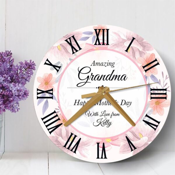 Amazing Grandmother Floral Mother’s Day Gift Personalised Wooden Clock, Mother’s Day Clock, Mother’s Day Gifts