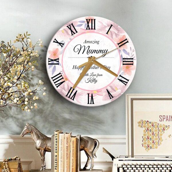Amazing Mummy Floral Mother’s Day Gift Personalised Wooden Clock, Mother’s Day Clock, Mother’s Day Gifts