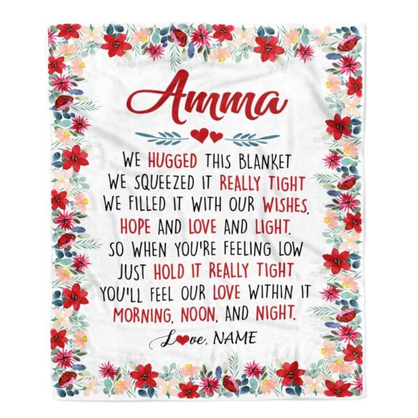 Amma Blanket From Grandkids Grandson Granddaughter We Hugged This Blanket, Personalized Blanket For Mom, Mother’s Day Gifts Blanket