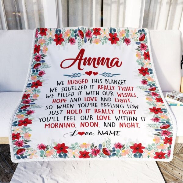 Amma Blanket From Grandkids Grandson Granddaughter We Hugged This Blanket, Personalized Blanket For Mom, Mother’s Day Gifts Blanket