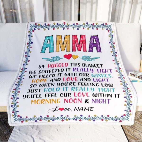 Amma Blanket From Grandkids We Hugged This Blanket, Personalized Blanket For Mom, Mother’s Day Gifts Blanket