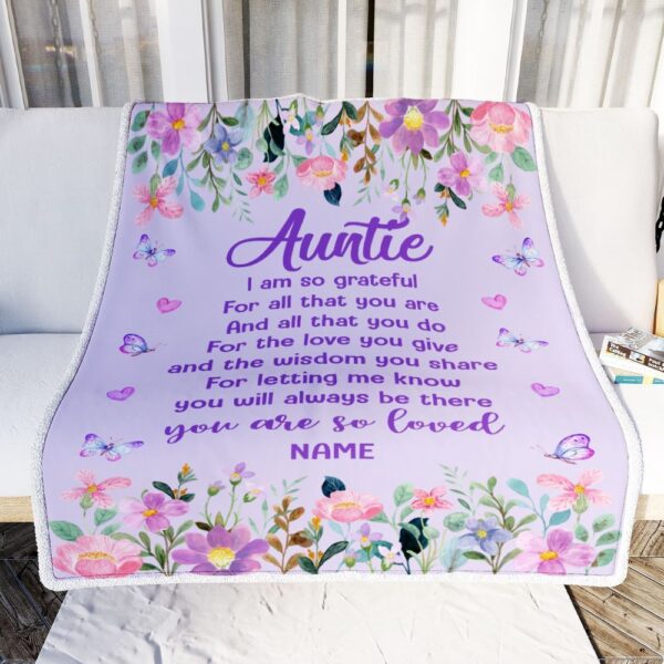 Auntie Blanket From Niece Nephew Floral Butterfly Love You Give, Personalized Blanket For Mom, Mother’s Day Gifts Blanket