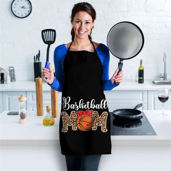 Basketball Mom Leopard Messy Bun Game Day Funny Mothers Day Apron, Aprons For Mother’s Day, Mother’s Day Gifts
