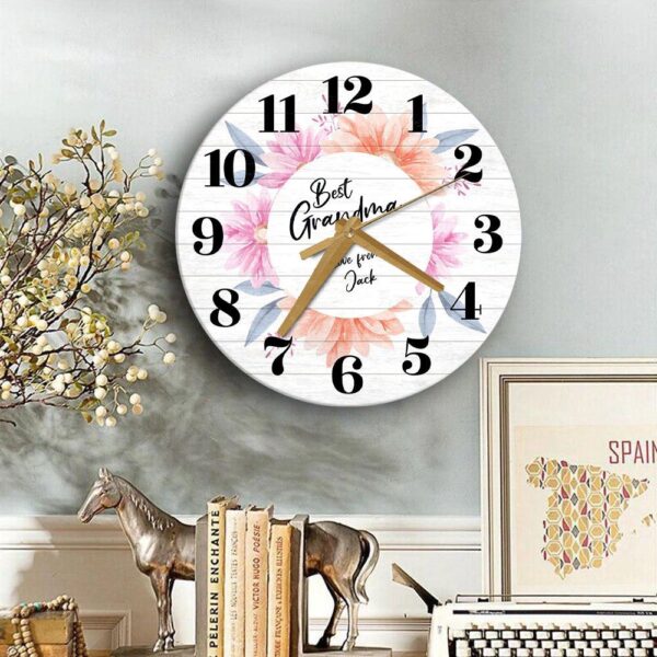 Best Grandma Floral Birthday Mother’s Day Gift Personalised Wooden Clock, Mother’s Day Clock, Mother’s Day Gifts