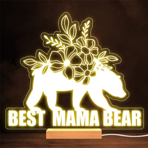 Best Mama Bear Flowers Mother’s Day Mum Gift Warm Lamp Night Light, Mother’s Day Lamp, Mother’s Day Led Lights
