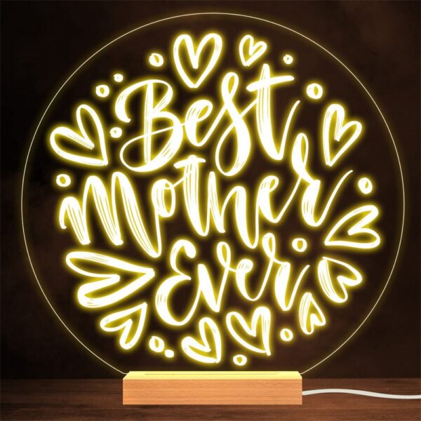 Best Mother Ever Hand Lettering Gift Lamp Night Light, Mother’s Day Lamp, Mother’s Day Led Lights