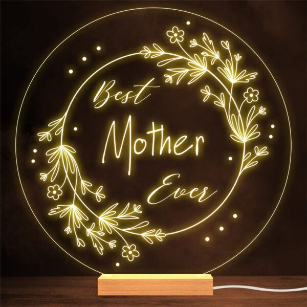 Best Mother Ever Line Art Wildflower Mother’s Day Gift Night Light, Mother’s Day Lamp, Mother’s Day Led Lights