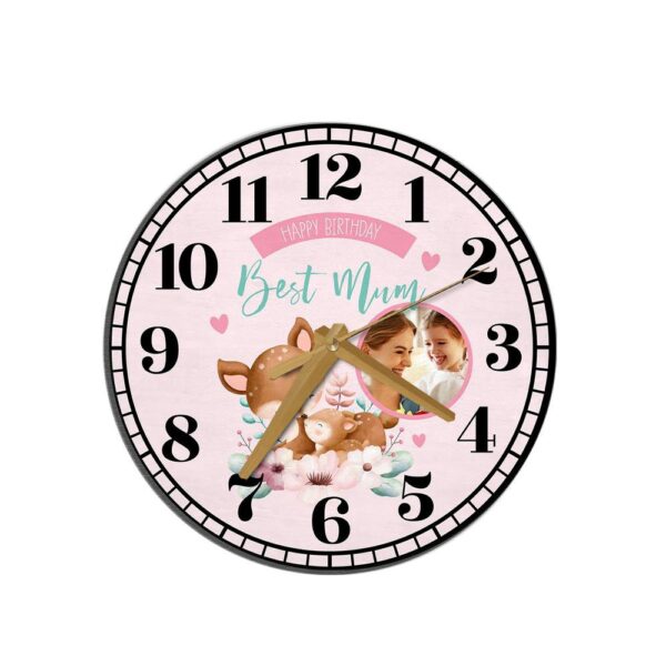 Best Mum Birthday Gift Deer Photo Personalised Wooden Clock, Mother’s Day Clock, Custom Mothers Day Gifts