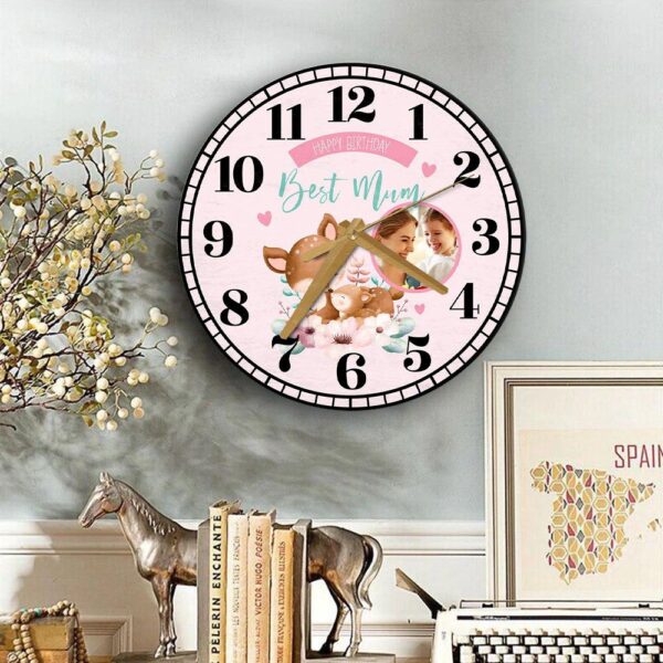 Best Mum Birthday Gift Deer Photo Personalised Wooden Clock, Mother’s Day Clock, Custom Mothers Day Gifts